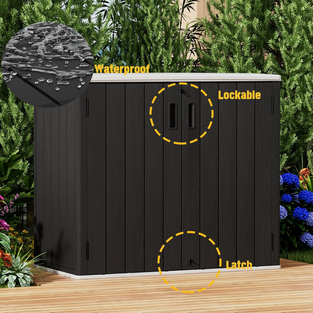 Large Outdoor Storage Box,Resin Sheds&Outdoor Storage Waterproof/Lockable,Outdoor Storage Cabinets for Balcony,Garage,Backyard (37Cu.ft-Black White)