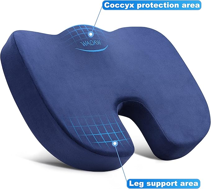 WAOAW Car Seat Cushion, Coccyx Cushion, Tailbone Pain Relief Cushion, Memory Foam Chair Pad for Back, Coccyx, Tailbone Pain Relief