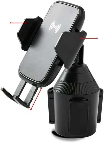 Cup Holder Phone Mount with Wireless Charger, Multi-Angle Rotation, Quick-Push Release Button, Lightweight