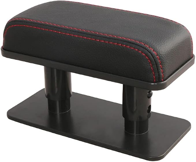 JEYODA Car Armrest Pad, Left Elbow Support, General Leather Booster Pad, Central Armrest Box, Adjustable Armrest (Black red line)