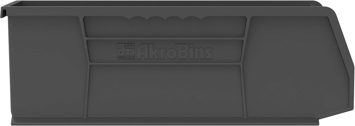Akro-Mils 30234 AkroBins Plastic Storage Bins, Space-Saving Stackable Bins for Garage, Pantry, Craft Organization, 15-" x 5-" x 5-", Black, 12-Pack