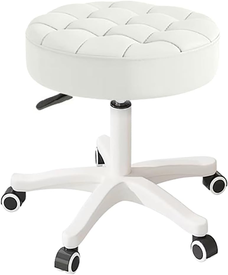 Small Chair Round Rolling Stool with Wheels PU Leather Height Adjustable Swivel Drafting Work SPA Salon Stools Home Office Chair