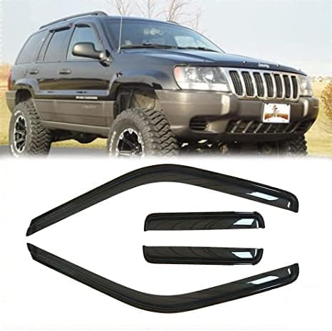 Side Window Deflector Visor Rain Guard,Outside Mount Tape-on Shatterproof Dark Smoke,4pcs Dark Smoke Window Shades fit for 1999-2004 Jeep Grand Cherokee WJ 94650