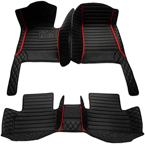Custom Making Car Floor Mats for 95% Sedan SUV Sports Car Full Coverage Cute Men Women Pads Protection Non-Slip Leather Floor Liners (Black red Strips)