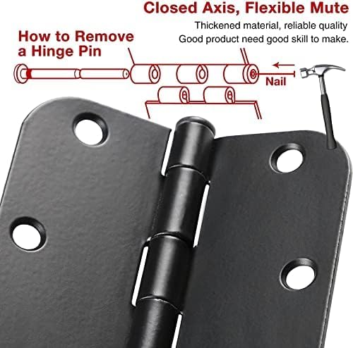 1 Pack Rounded Matte Black Door Hinges 3.5 Inch 5/8" Radius for Interior 3 1/2" Flat Iron Bifold Residential Standard Bedroom Indoor for Doors 3 ½"Hardware Control House Decor Essentials Accessories