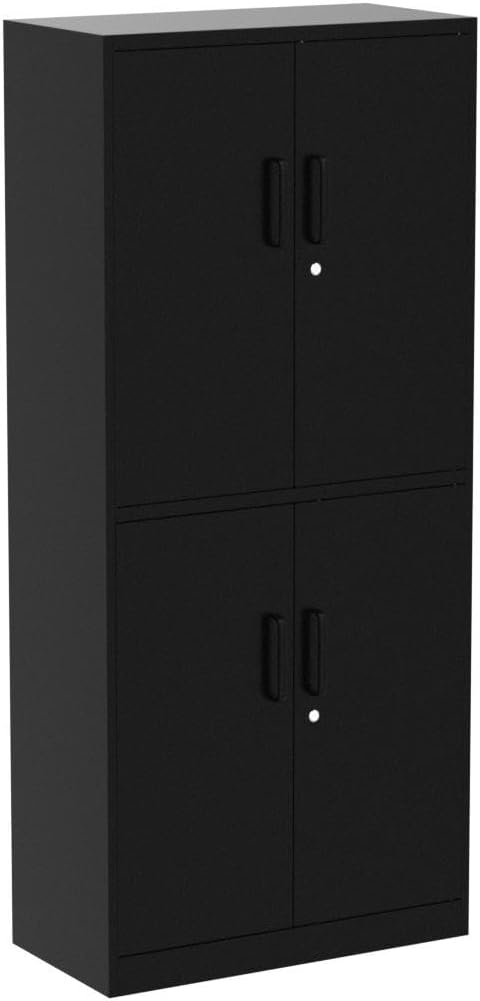 Yizosh Metal Storage Locking Cabinet with 4 Doors and 2 Adjustable Shelves,71" Lockable Garage Tall Steel Cabinet,for Home Office,Living Room,Pantry,Gym,Commercial Storage (Black)