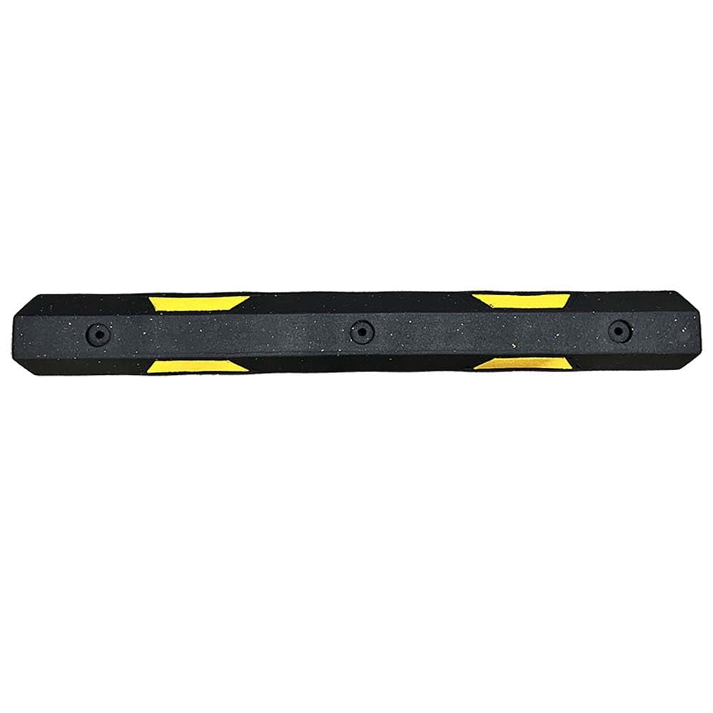 Plasticade 4' Rubber Car Parking Stop with Asphalt Hardware, Maintenance Free, Embedded Yellow Reflective Stripes for Added Visibility and Pre-Drilled Holes for Easy Installation, Made in The USA