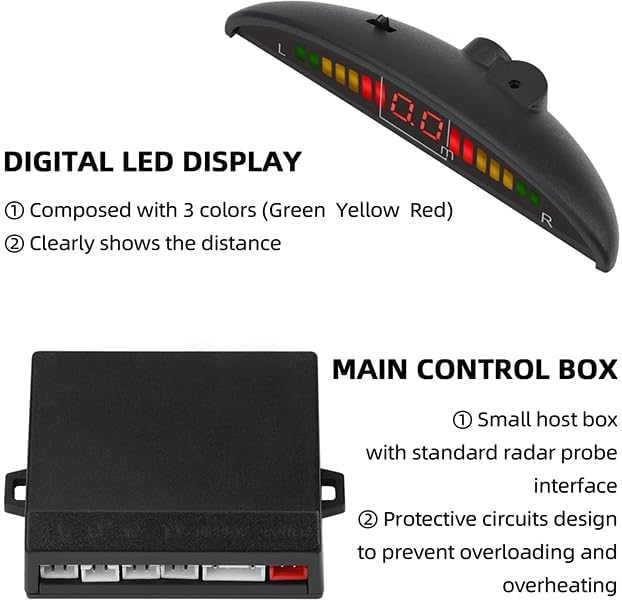 Car Reverse Backup Parking Sensor Radar System, The LED Display with 3 Colors can Both Shows Distance Data and warn You with beep Sound Adjustable Volume Compact and Easy to Install（Blue）
