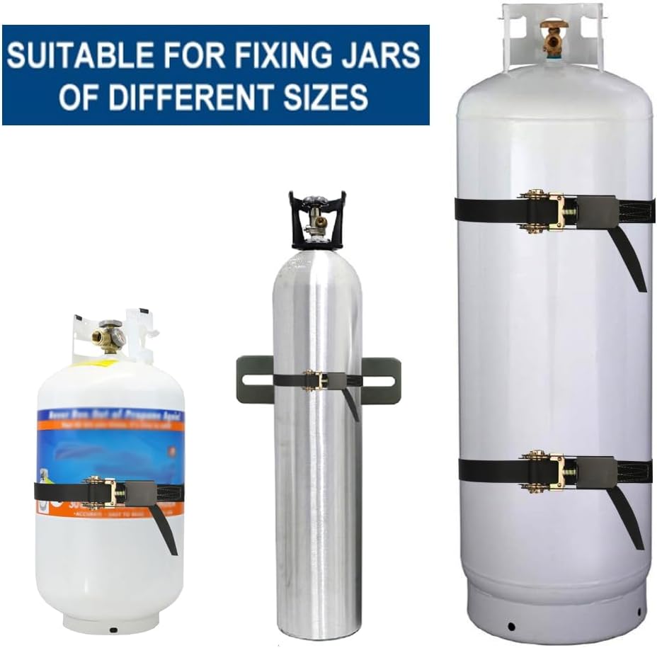 Propane Tank Holder ，Cylinder Wall Mounted Brackets, Ratchet Straps（6.6ft ）, Steel Gas Cylinder Holder, Heavy Duty Gas Cylinder Holder Wall-Mounted Bracket。 (white 1)