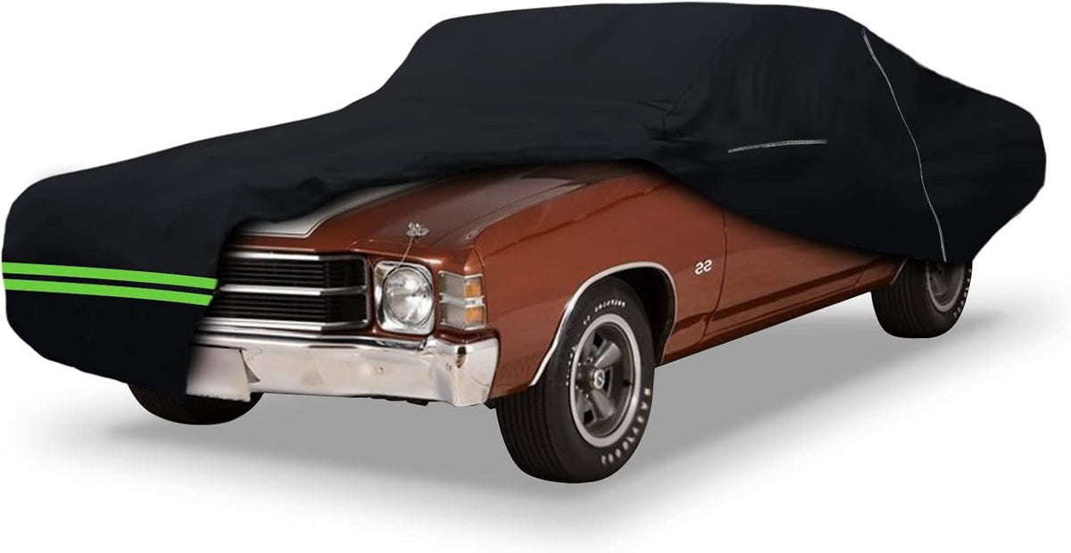 Waterproof Car Cover Compatible with Chevrolet Chevelle Malibu SS Sedan/Coupe 1964-1967 1968-1972 210T All Weather Classic Car Covers with Zipper Door for Snow Rain Dust Protection