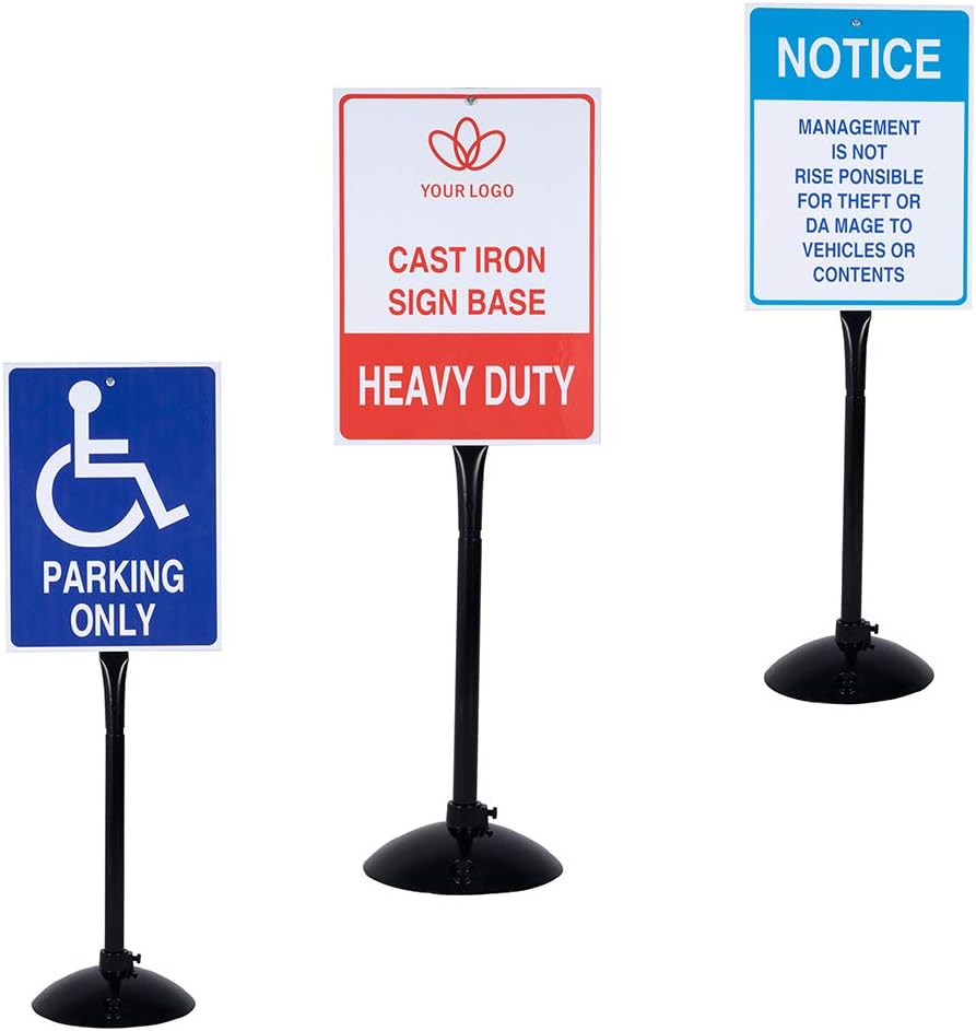Heavy Duty Cast Iron Sign Post and Base Kit - 14" DIA Stand with 48" Post and Bolts & Nuts for Hanging Signs, Portable Sign Holder for Parking and Recreational Use