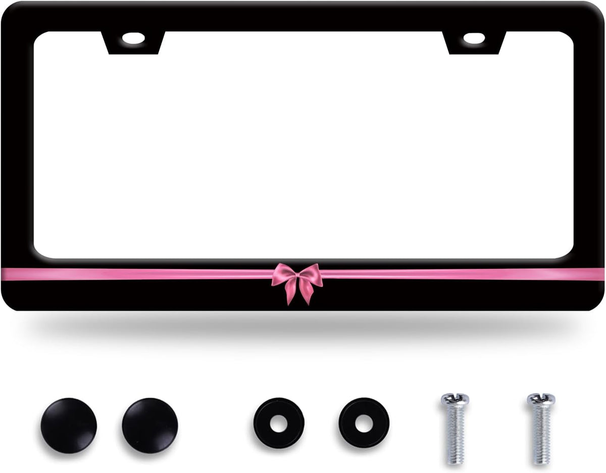 Pink License Plate Frame Cute License Plate Stainless Steel Black Funny License Plate Holder Women Personalized Car Accessory Decoration 12.3" x 6.3"