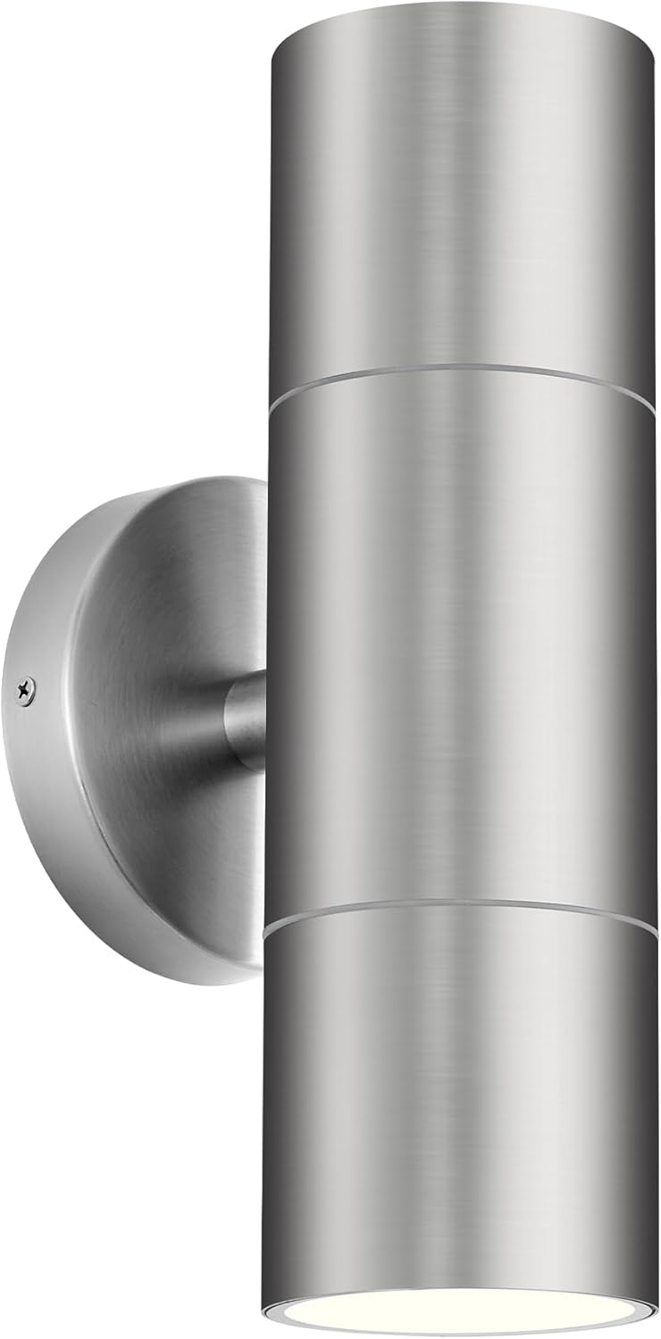 Ken & Ricky Stainless Steel Outdoor Wall Lights, Up Down Exterior Lighting Fixtures, Cylinder Outdoor Sconce Lights, Brushed Nickel Porch Lights for House, KR3305-SS-1PK