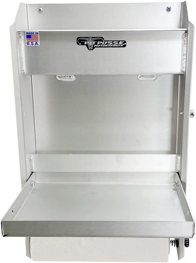 Pit Posse 458 Jr Work Station Storage Cabinet Shelf Rack Holder Caddy - Made in USA - Garage Enclosed Race Trailer Automotive Mechanics Shop Storage Organizer Aluminum (Silver)