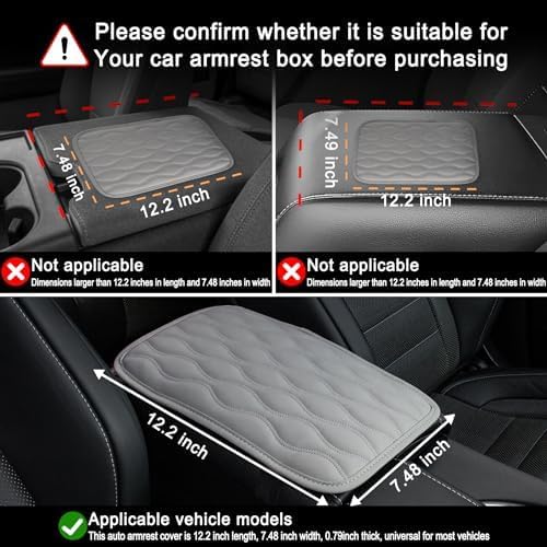 Amiss Auto Center Console Pad, Universal Waterproof Armrest Seat Box Cover, Leather Auto Armrest Cover Protector for Most Vehicles, SUV, Truck, Car (Gray)