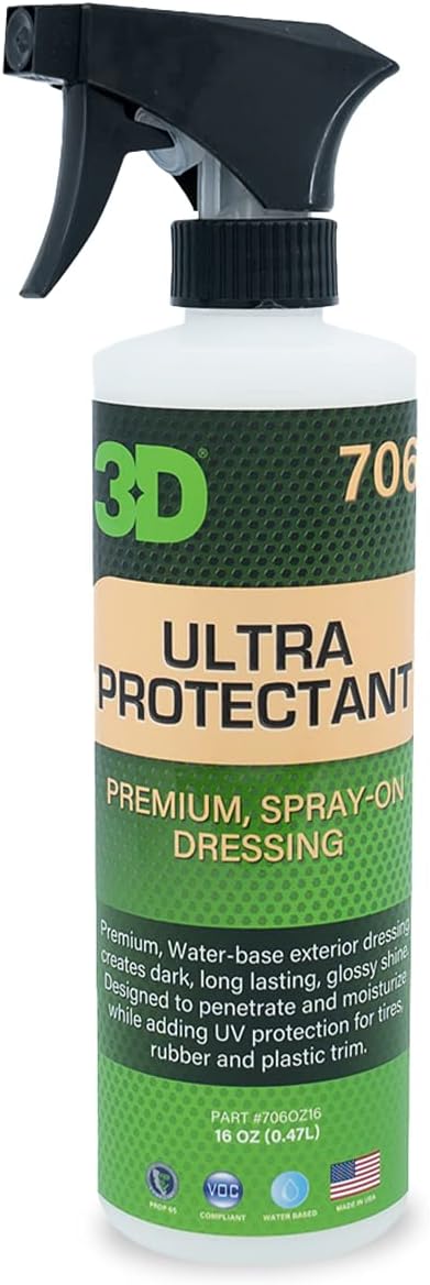 3D Ultra Protectant Tire Shine Spray – Water-Based High Gloss Tire Dressing | Long Lasting UV Protection for Rubber & Vinyl | No Sling | Made in USA |16 oz
