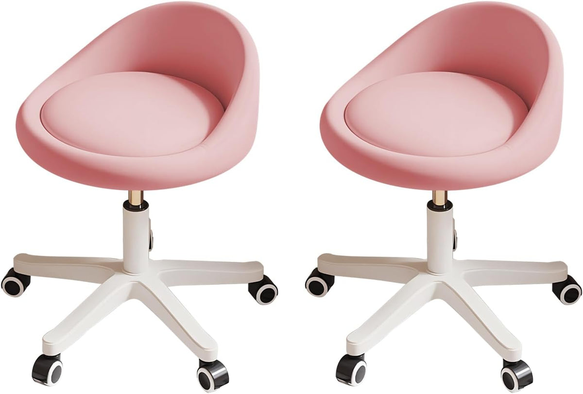 Rolling Stool Set of 2 Rolling Hydraulic Salon Stool with Low Backrest - Adjustable Swivel Chair for SPA, Shop, Salon, Massage, or Medical Office Pink