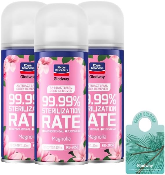 Glodway Whole Car Air Refresher,Odor Eliminator Remover Spray For Car,Magnolia Strong Freshener With Odour Eliminator Technology,Long-Lasting Scent,6 Ounce(Pack of 3)