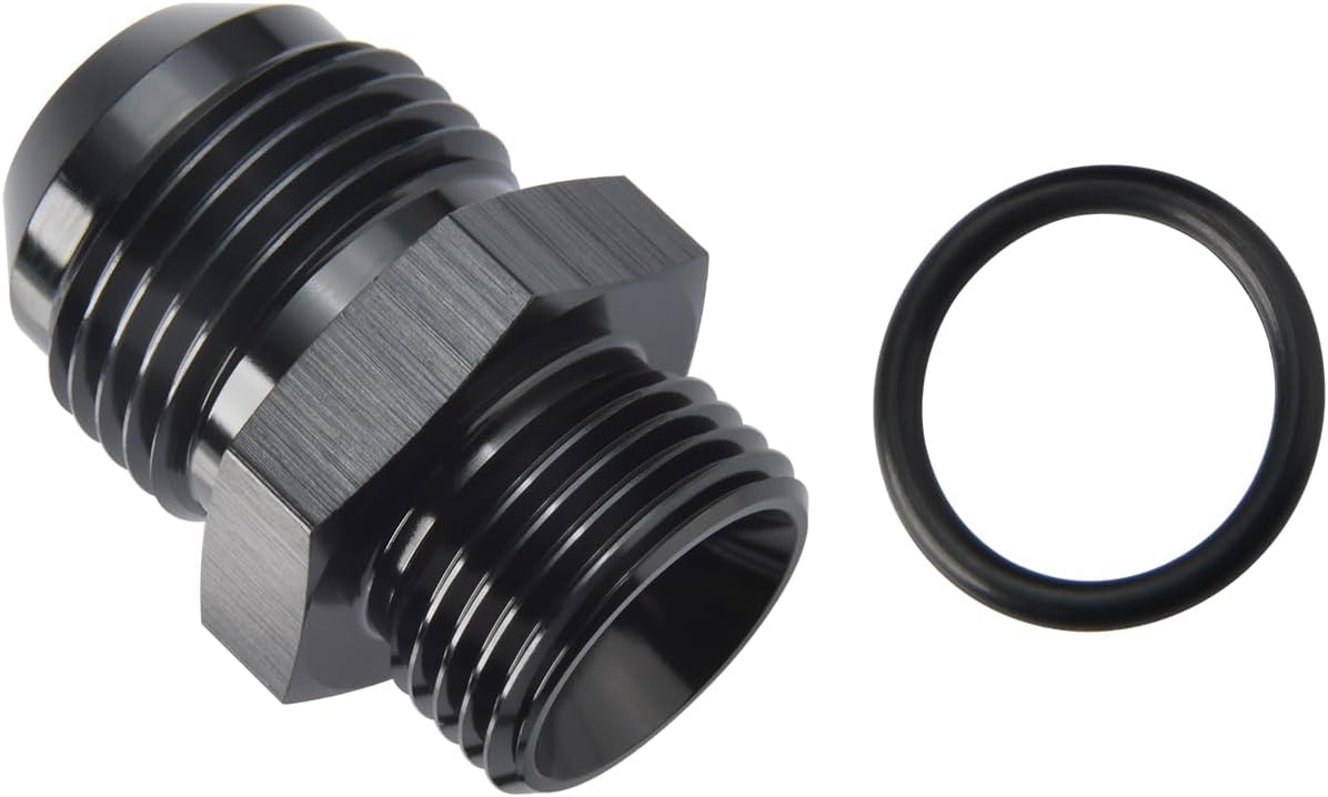 16AN Male Flare to 12AN ORB O-ring Boss Fuel Pump Rail Adapter Fitting Aluminum Black