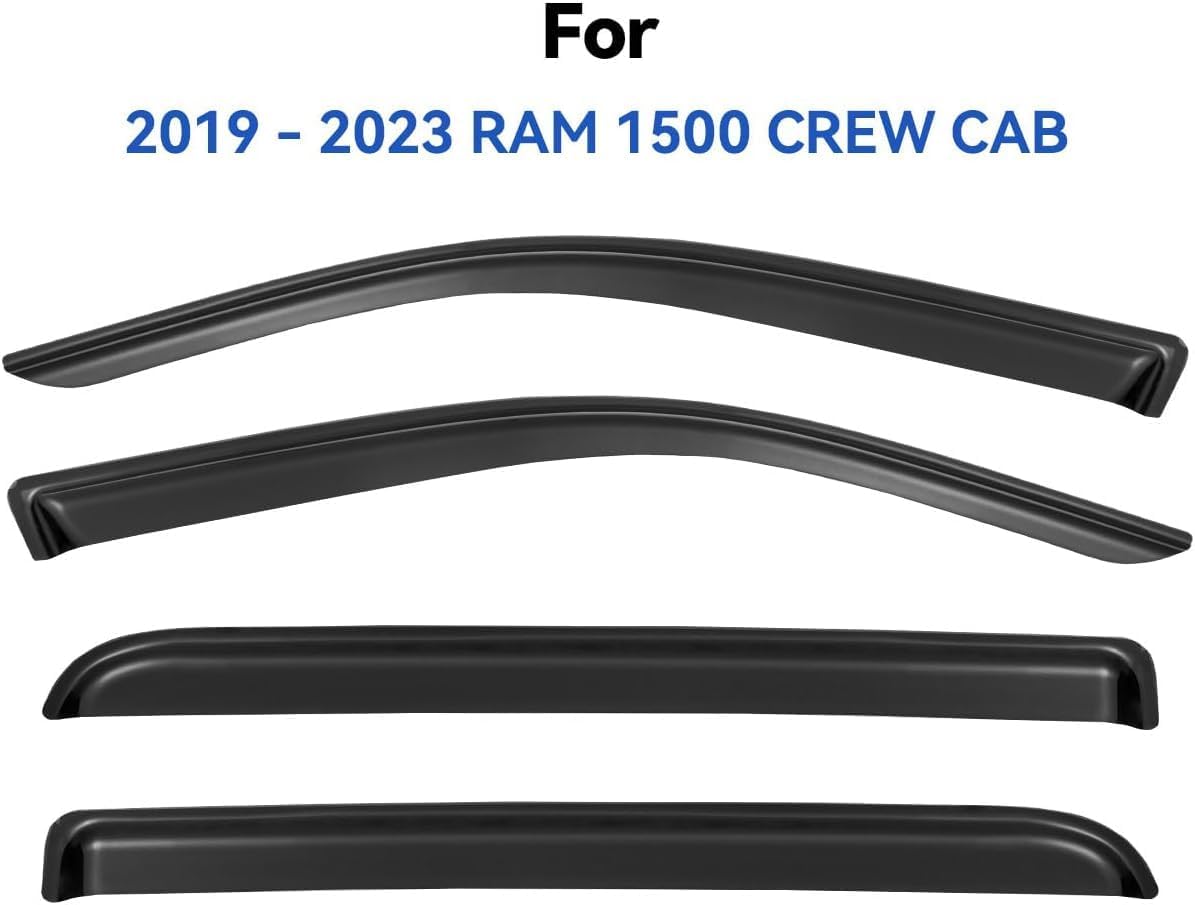 Window Visors Rain Guards for 2019-2025 Dodge Ram 1500 Crew Cab (New Body Style), Out-Channel Window Vent Wind Deflectors Visors Shades for 19-25 Ram 1500 Full-Size Cab