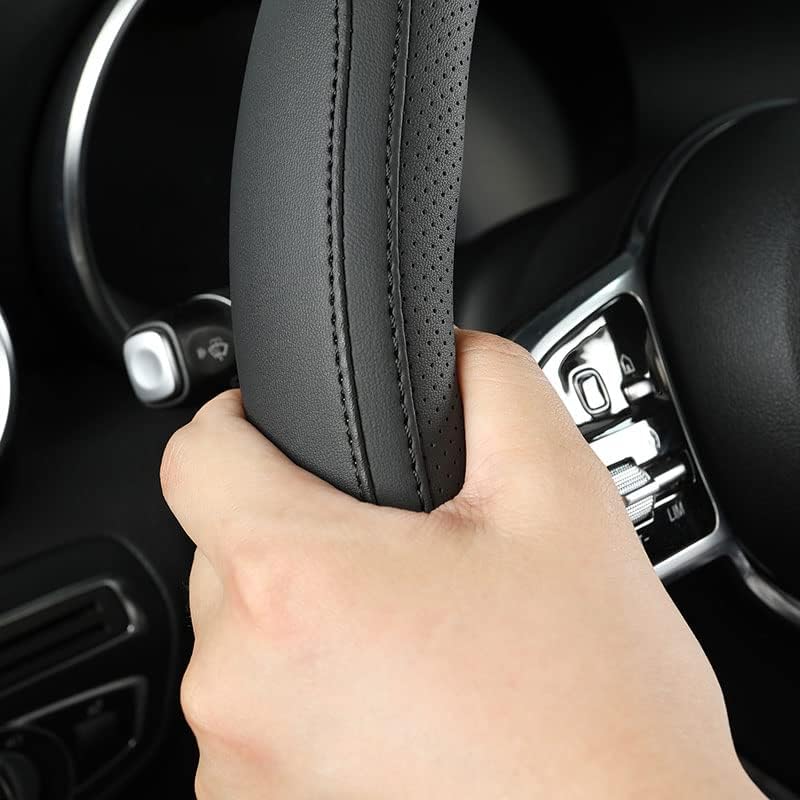 Car Steering Wheel Cover, Leather Steering Wheel Cover Black Universal 14.5-15 Inch Microfiber Leather Anti-Slip Breathable Auto Steering Wheel Covers Accessories for Men Women