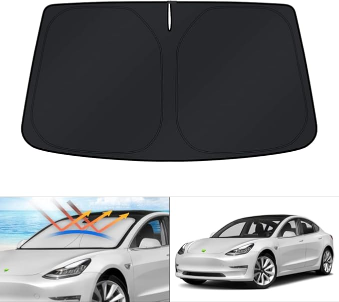 KUST Windshield Sun Shade for 2017-2023 Tesla Model 3 Accessories Sunshade Window Sun Visor Protector Foldable Blocks UV Rays Keep Your Car Cooler(Not for 2024 Model 3)