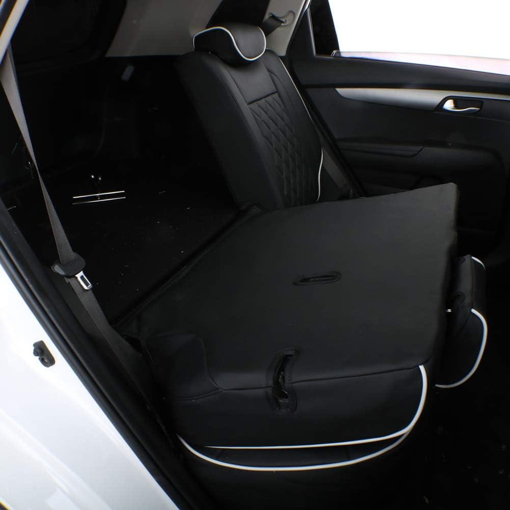 EKR Sportage Seat Covers Custom Fit for KIA Sportage LX 2023 2024 2025 2026 Leather Car Seat Cover Full Set - Faux Leather (Black with White Piping)
