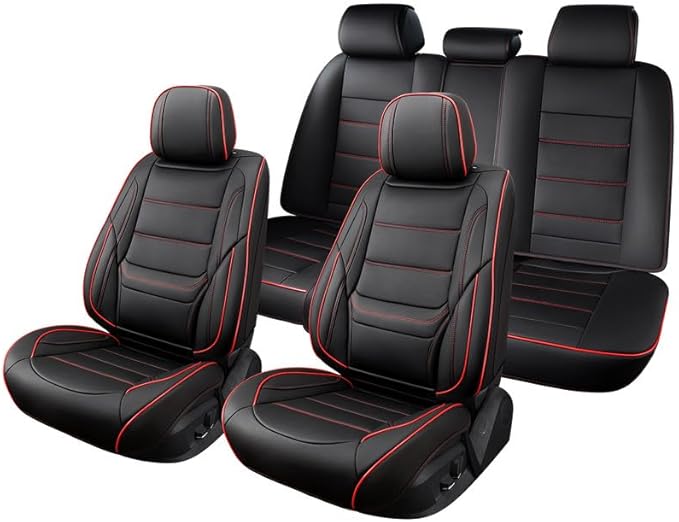 Car Seat Covers Custom Fit for Chevrolet/Chevy Volt 2010-2019 , Premium Faux Leather Waterproof Car Seat Protectors with Lumbar Support, Breathable Anti-Slip Easy to install(Black&Red,Full set)
