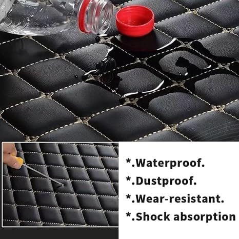 Custom Floor Mats for Cars，Luxury Full Coverage All Weather Car Floor Mats，Leather Car Mat Set ， Floor Mats for 99% of Cars, Trucks & SUVs (Border Wine red, Medium Black Rice)