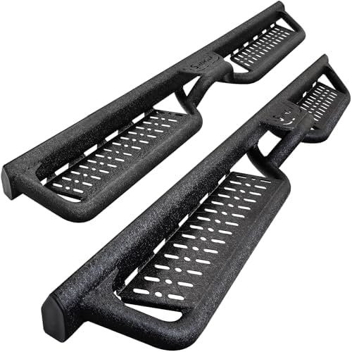 Running Boards Compatible with Vehicle 2004-2025 Nissan Titan Crew Cab, 2016-2025 Titan XD Crew Cab, Two-Stair Side Steps, 6 Inch Black Step Bars, Truck Nerf Bars with Middle Steps.