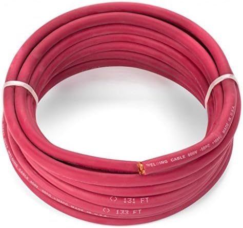 EWCS 2 Gauge Premium Extra Flexible Welding Cable 600 Volt - Red - 25 Feet - Made in The USA