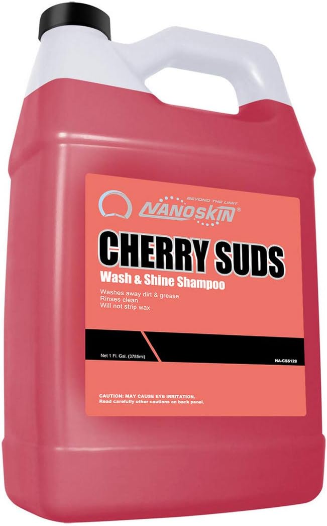 Nanoskin CHERRY SUDS Foaming Car Wash Shampoo 1 Gallon - Works with Foam Cannon, Foam Gun, Bucket Washes, Car Soap for Pressure Washer | Safe for Cars Trucks, Motorcycles, RVs & More | Cherry Scented