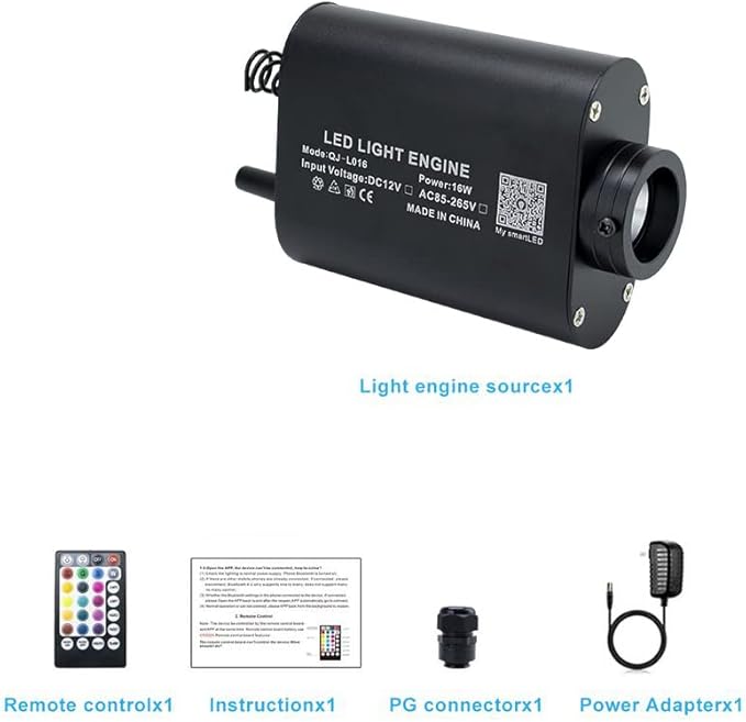 AZIMOM 16W Car Use Sound Activated Fiber Optic Light Box Engine Music Sensor Mode RGBW APP/Remote Control Starlight Engine Driver for Car Indoor Star Lighting Decoration