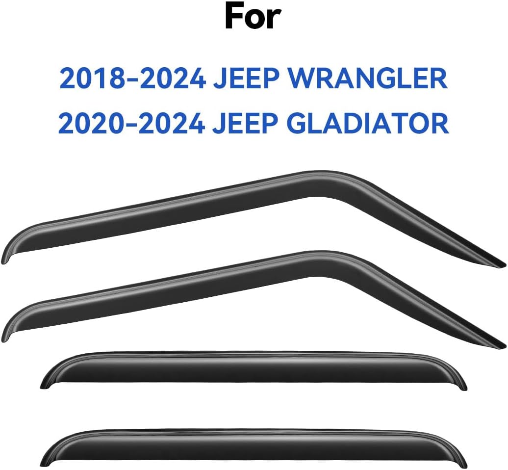 Window Visors Rain Guards for 2018-2025 Jeep Wrangler JL, Out-Channel Window Vent Wind Deflectors Visors Shades for 2020-2025 Jeep Gladiator