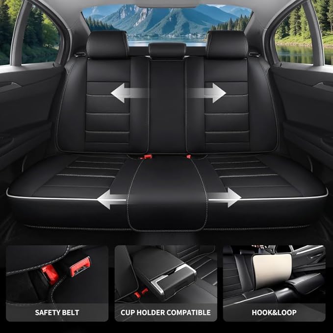 Car Seat Covers Full Set Custom Fit for Buick Verano 2012-2017-Luxury Leather with Lumbar Support, Breathable, Waterproof, Anti-Slip, Durable, Easy to Install (Black&White,Full Set)