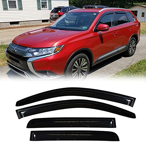 Sunproof Rainproof Side Window Visor Wind Deflector, 4pcs Protective Replacements Dark Smoke Rain Guards Set fit for 2011-2020 Mitsubishi Outlander (Not Fit Outlander Sport Models) 94642
