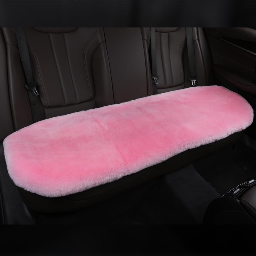 Fluffy Genuine Australia Sheepskin Car Seat Cover for Auto Interior Accessories with Soft Fuzzy Wool Eco-Friendly Natural Fur Non-Slip (Pink, Back)