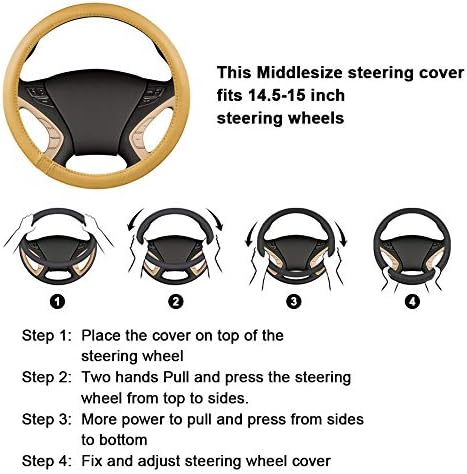 Haokay Heavy Duty Pure Cowhide Steering Wheel Cover, Genuine Leather Steering Cover Brown Leather Steering Wheel Cover with 15 Inches Universal Fit (Brown-1)