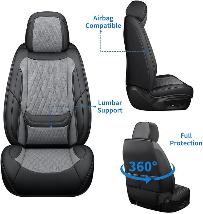 Car Seat Covers Full Set Custom Fit for Buick Encore GX 2012-2026 - Premium Faux Leather with Lumbar Support | Breathable, Waterproof, Anti-Slip, Durable (Black&Gray,Full Set)