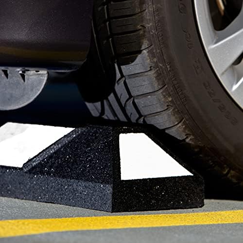 SmartSign Rubber Parking Curb - Heavy Duty Parking Stop with White Reflective Stripe Chevrons, 72" Long (6ft), Wheel Stop for Parking Lot/Garage/Cars/Trucks, Pre-Drilled Holes, Pack of 1
