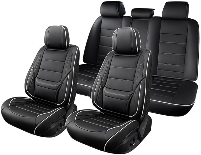 Car Seat Covers Full Set Custom Fit for Chevy Trailblazer 2021-2026-Luxury Leather with Lumbar Support, Breathable, Waterproof, Anti-Slip, Durable, Easy to Install (Black&White,Full Set)