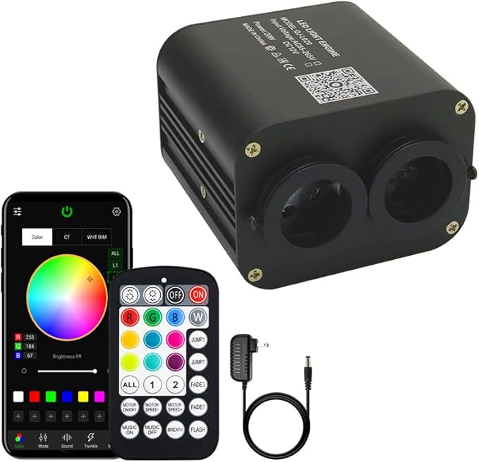 AZIMOM Dual Color 20W Fiber Optic Light Source RGBW Light Box Engine Diver Bluetooth/RF Remote Control Music Sensor Mode for Car/Home Star Ceiling Effect Decoration