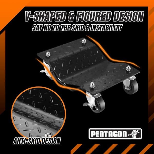 Car Wheel Dolly Set of 4 - 16x12” Heavy Duty Antiskid Car Dolly Tire Skates with 6000lb Capacity - 360 Degree Rotatable Wheel Dollies for Cars, Trucks, Trailers, Motorcycles or Boats by Pentagon Tools