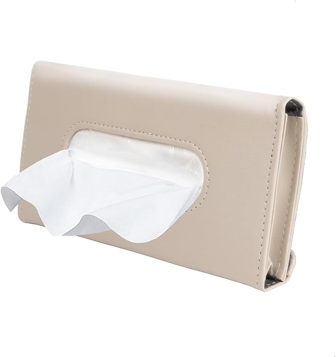 Car Tissue Holder, Sun Visor Napkin Box, Auto Napkin Case with Tissues Refill, Paper Towel Dispenser, Vehicle Interior Accessories Universal for Car SUV Pickup Truck-Beige