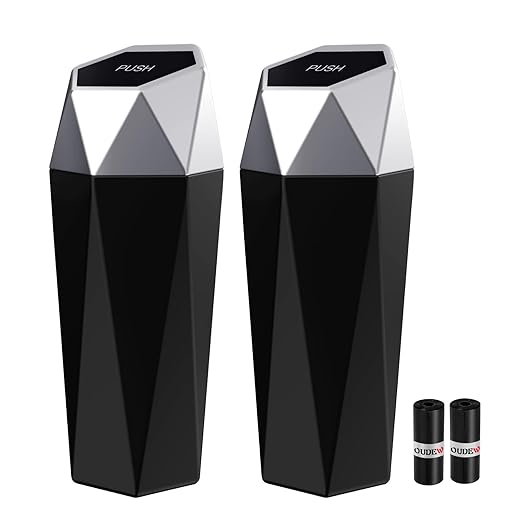 Car Trash Can with Lid - 2-Pack, Interior Accessories for Vehicles, Leakproof Garbage Can with 30 Detachable Trash Bags, Multipurpose Organizers and Storage Solutions for Home and Office