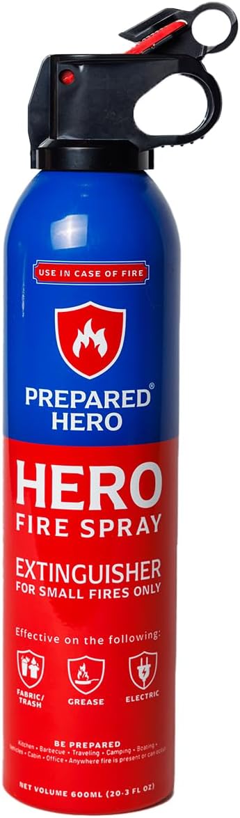 Prepared Hero Fire Spray - Mini Fire Extinguishers for House, Car, Garage - Kitchen Small Fire Extinguisher for Home, Made in USA, 100% Organic - Compact, Portable & Easy to Use, Non-Toxic - 1 Pack