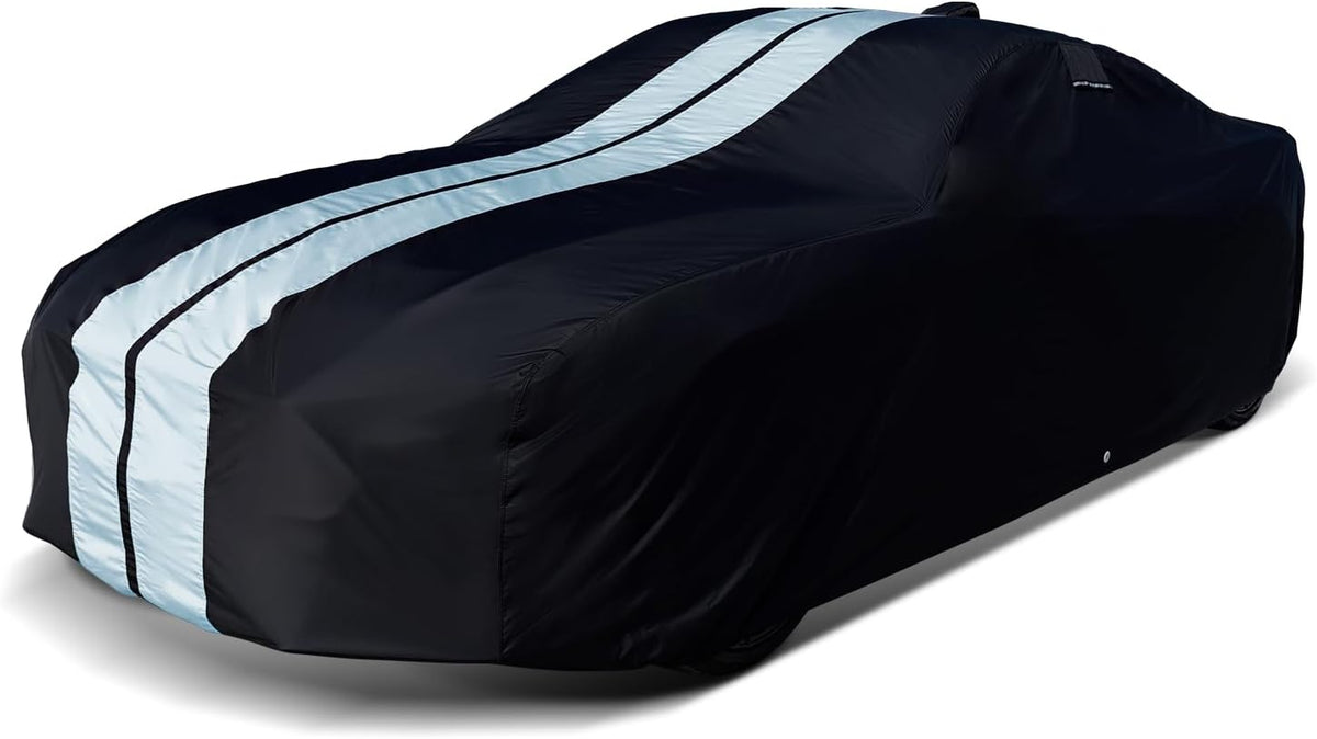 iCarCover Custom Car Cover for Pontiac Grand Am (1973-1975) Waterproof All-Weather Rain Snow UV Sun Protector Full Exterior Indoor Outdoor Car Cover (Stripe - Black/Gray)