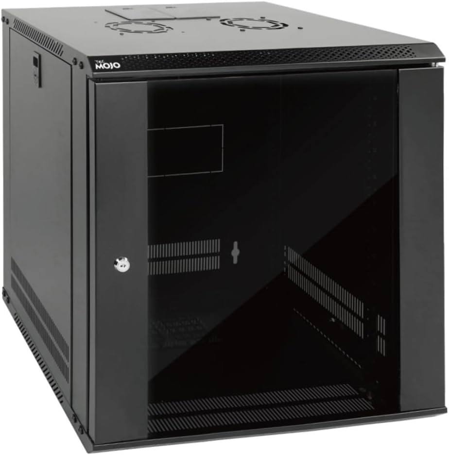 Tecmojo 12U Wall Mount Server Cabinet IT Network Rack Enclosure Lockable Door and Side Panels Black,Cooling Fan,Glass Door,17.7inch Depth,for 19” IT Equipment,A/V Devices