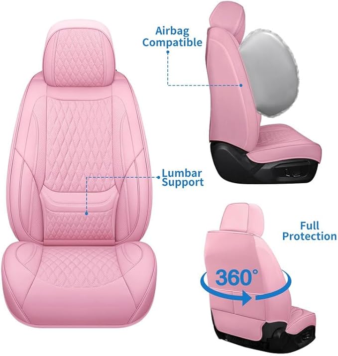 Front Seat Car Seat Covers Custom Fit for Saturn Ion 2003-2010 - Premium Faux Leather with Lumbar Support | Breathable, Waterproof, Anti-Slip, Durable (Pink,Front Seat)