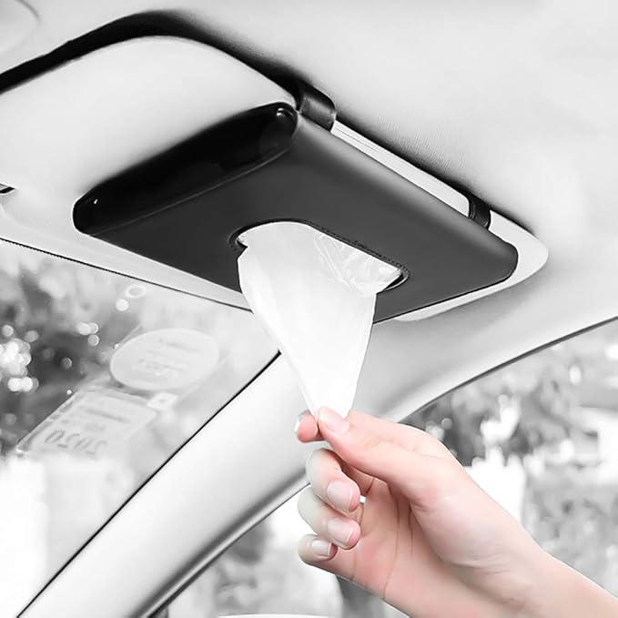 Fredysu Car Visor Tissue Holder, Sun Visor Napkin Holder Backseat Tissue Case, Premium Car Tissue Box for car, Vehicle (Black)